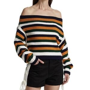 Monse Stripe Off The Shoulder Merino Wool Crop Sweater XS